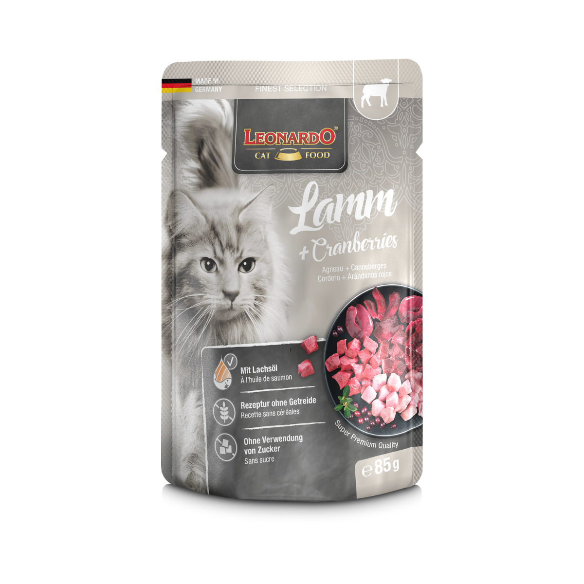 SACHET LEONARDO CORDERO Y ARANDANO 85 GRS