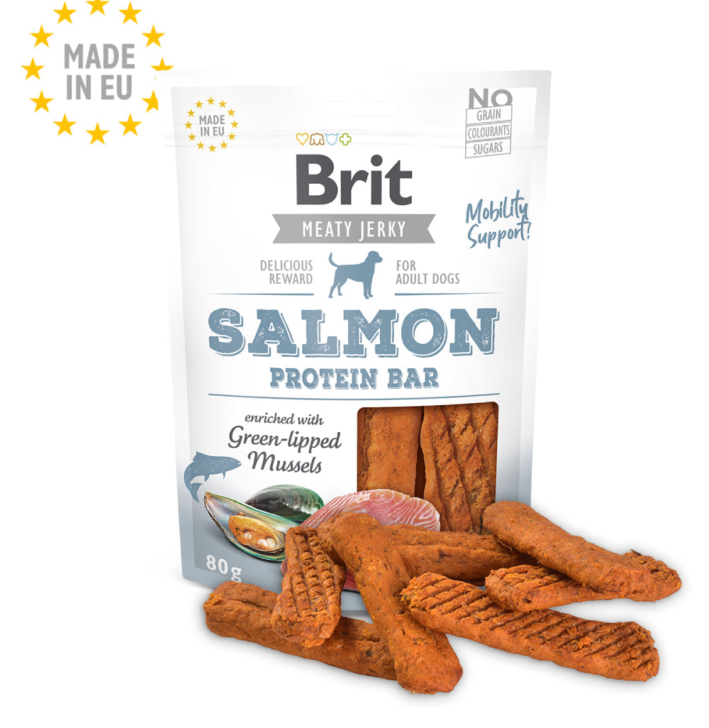 Snack Brit Jerky Salmon Protein Bar Dog 80Gr