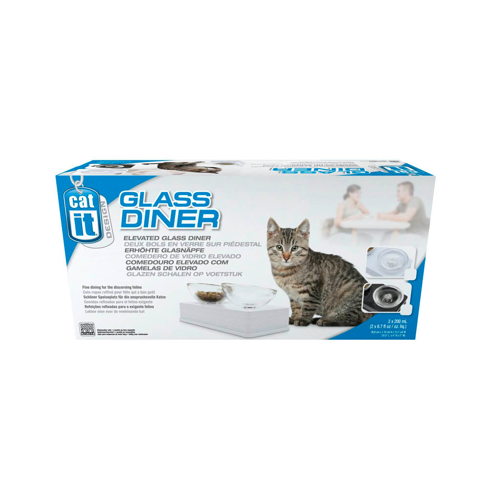 Catit 2 Platos Vidrio 200 Ml Base Negro