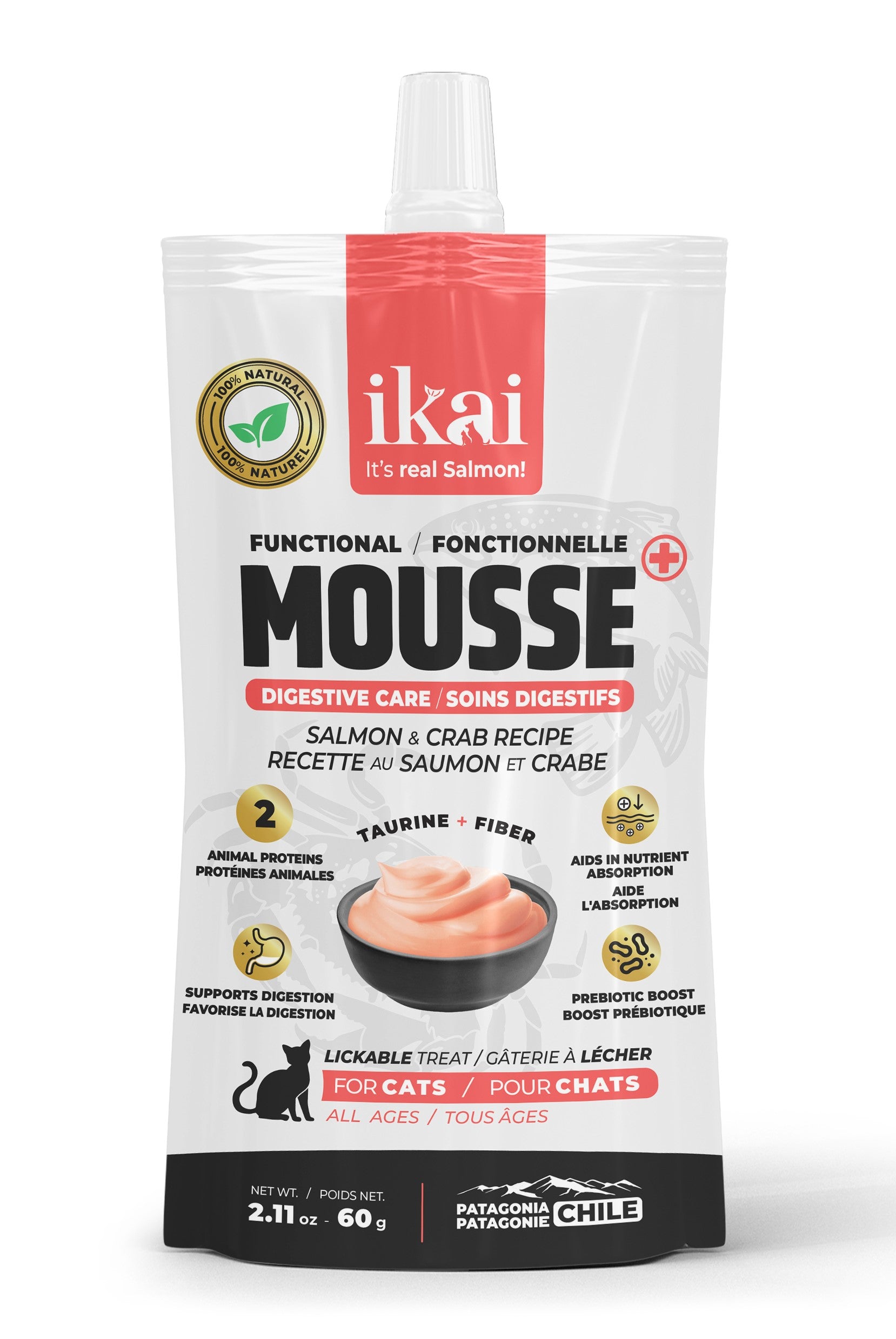 Mousse Ikai de Salmon y Cangrejo Cuidado Digestivo Gatos 60 gr