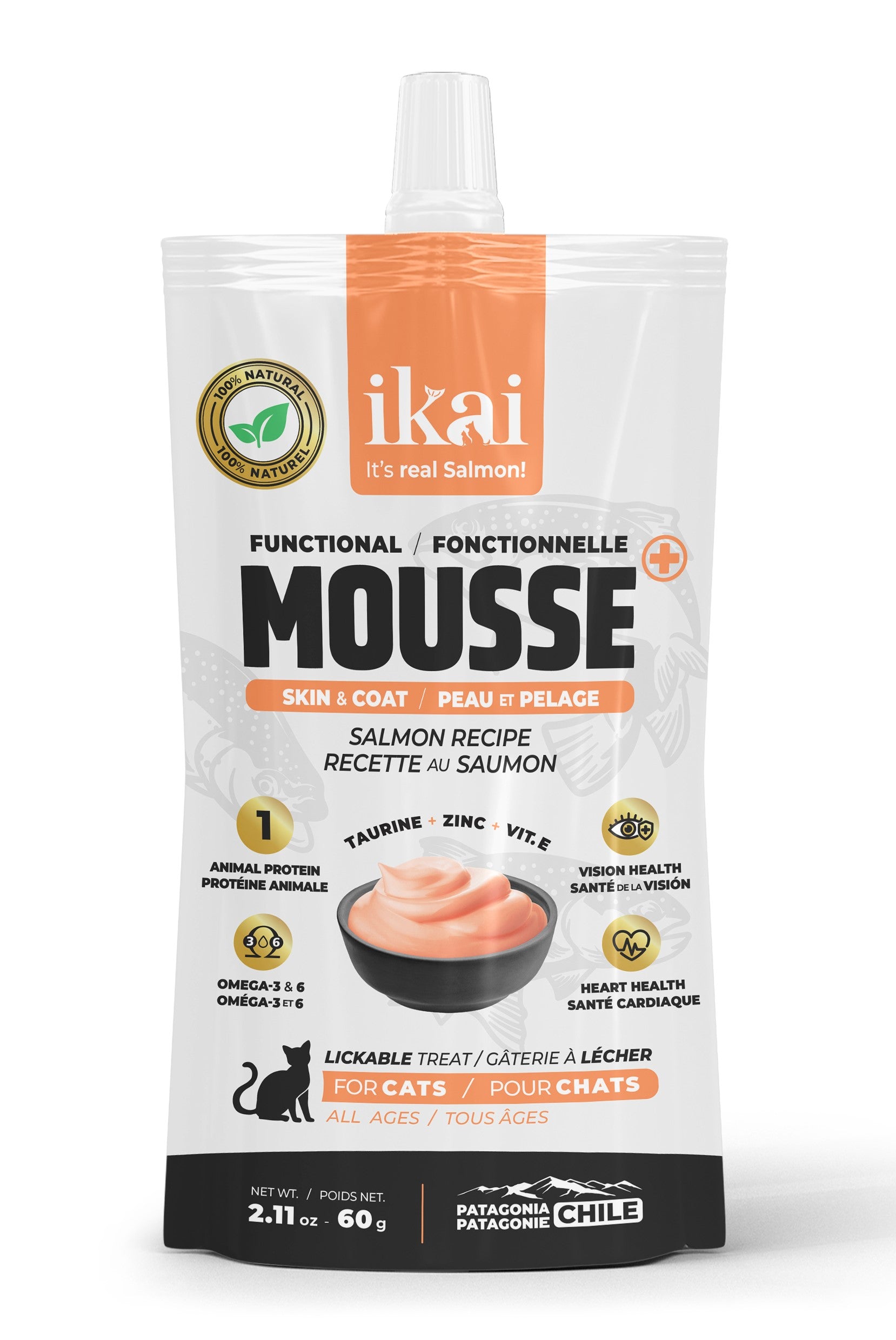Mousse Ikai de Salmon Piel y Pelaje para Gatos 60 gr