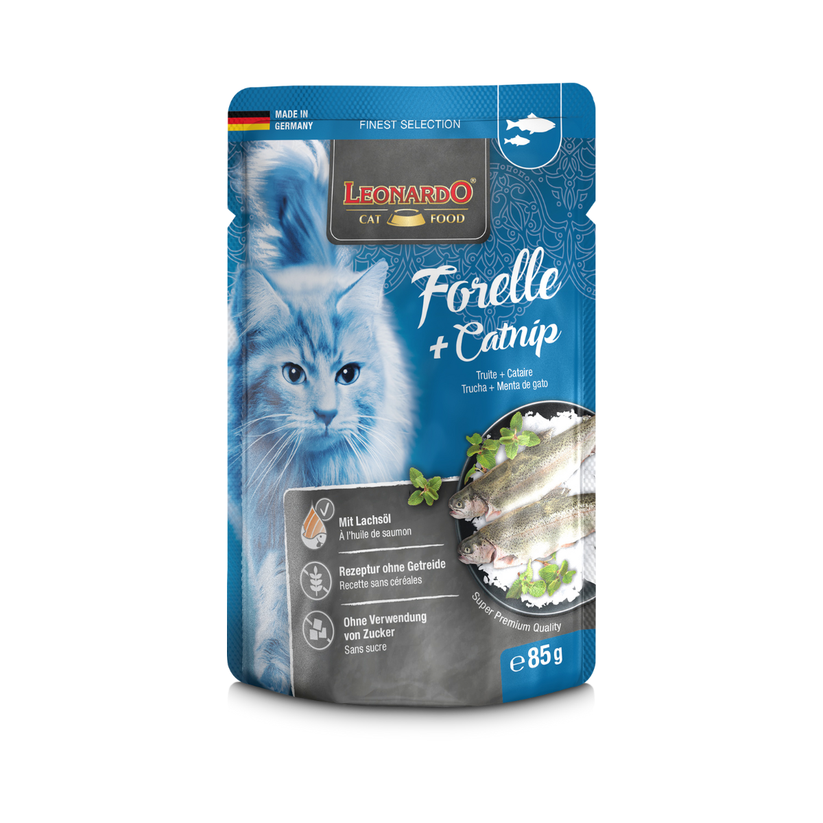 SACHET LEONARDO TRUCHA Y CATNIP 85 GRS